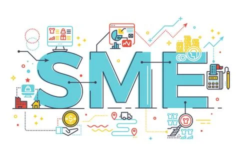 SME, Small and Medium Enterprise, word lettering illustration Illustrazione stock