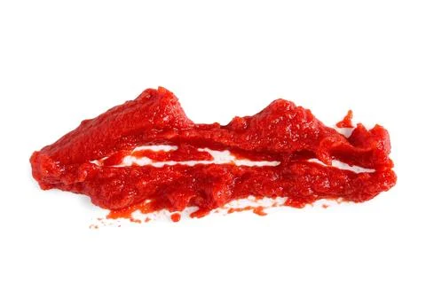 Smear of fresh tomato paste on white background Stock Photos