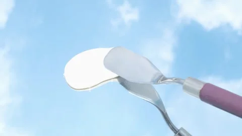 Smear of moisturizing cream against background of sky and clouds, top view. Stock Footage 278858551