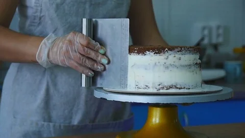 Smeared cream on Shortcake Stock Footage 75539403