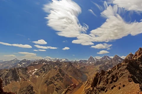 Smearing clouds in mountains. TimeLapse. Pamir, Tajikistan. 4K+ Stock Footage 43673652