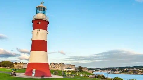 Smeaton's Tower overlooking the Plymouth harbor in Cornwall, England Stock Footage