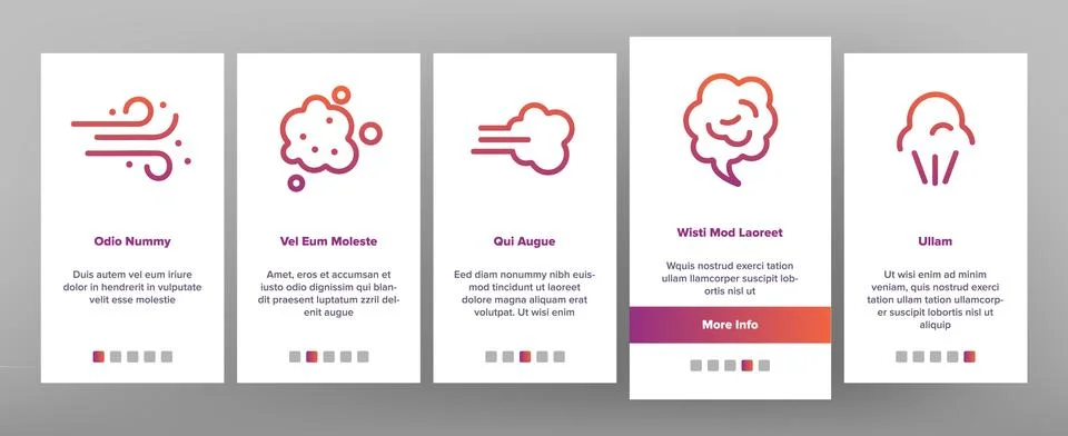 Smell Cloud Onboarding Icons Set Vector Illustrazione stock