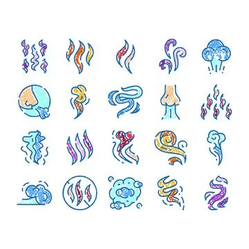 Smelling and experiencing various types of odor icons Stock Illustration