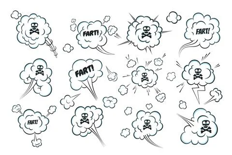 Smelling pop art comic book cartoon fart cloud flat style design vector Stock Illustration