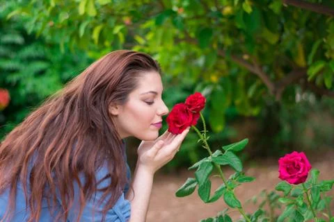 Smelling the roses Stock Photos
