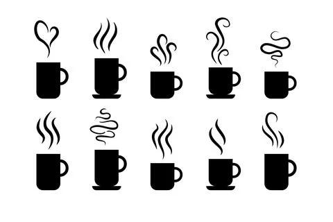 Smells line icon set, hot aroma Coffee, tea in cup, smells or fumes. Isolated Stock Illustration