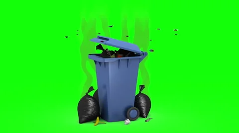 Smelly Trash Can and Garbage bags. 3D animation. Green screen, loopable. 스톡 동영상 50140353