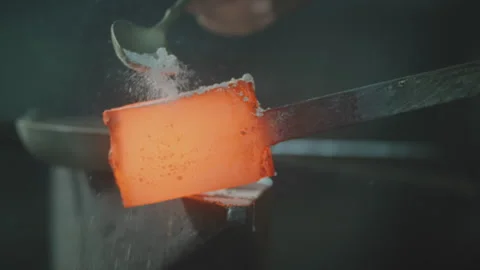 Smelted metal shaped by a blacksmith Stock Footage 275166484