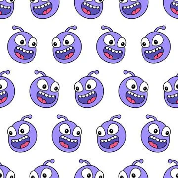 Smile alien seamless pattern textile print. repeat pattern background design Stock Illustration