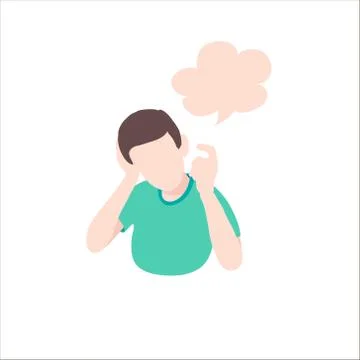 Smile asian boy with empty think bubble on blue background Illustrazione stock