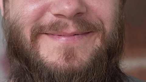 Smile of a bearded man with uneven teeth Stock Footage 280695566