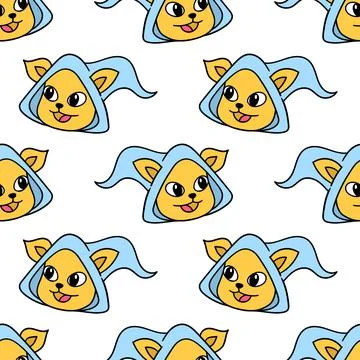 Smile cat hood seamless pattern textile print. repeat pattern background desi Stock Illustration