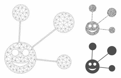Smile Connections Vector Mesh Network Model and Triangle Mosaic Icon Stock Illustration