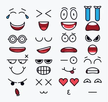 Smile constructor, Different vector elements for emotion design Stock Illustration