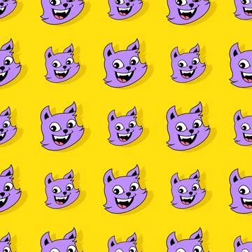 Smile cute cat seamless repeat pattern. background illustration Stock Illustration
