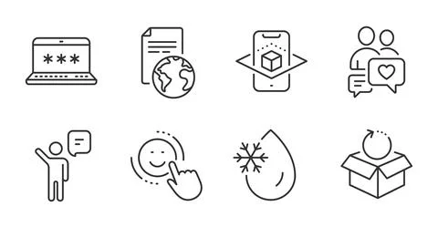 Smile, Dating chat and Return package icons set. Translation service, Freezing Illustrazione stock