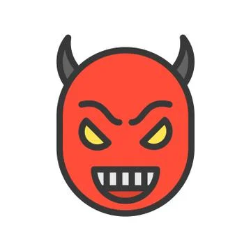 Smile devil face, halloween character editable stroke Stock Illustration