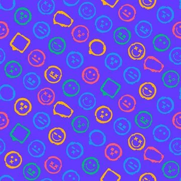 Smile Emoji Pattern Grunge Style Colorful Faces Purple Background Design Stock Illustration