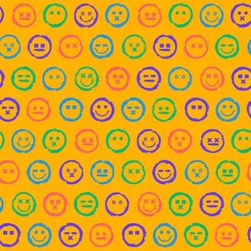 Smile Emoji Pattern Grunge Style Colorful Faces Yellow Background Design Stock Illustration
