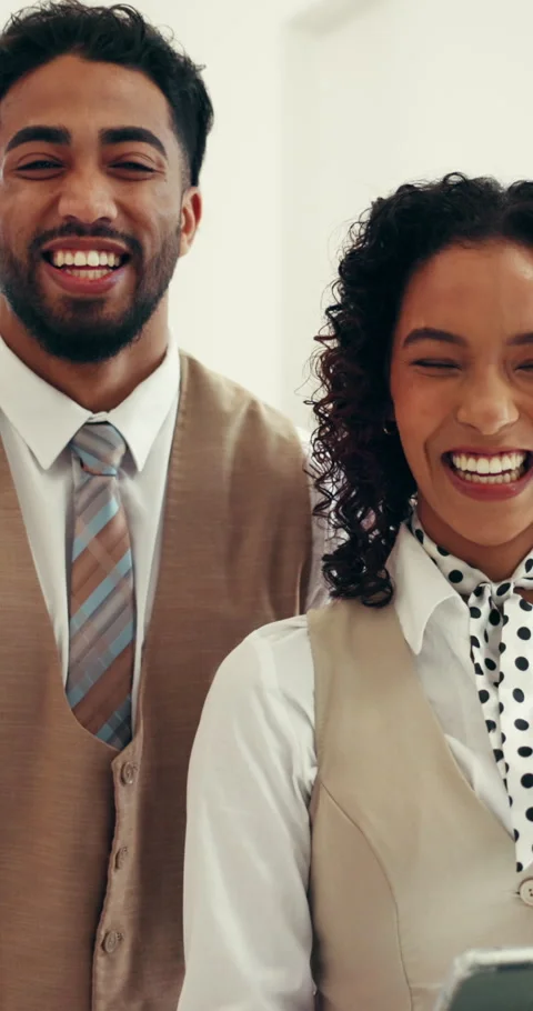 Smile, face and concierge with people in hotel for hospitality, support and Stock Footage 319550167