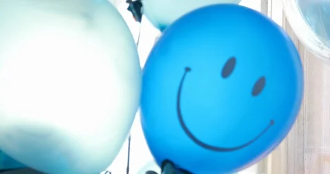 Smile face happy balloon floating decorated in celebration party Stock Footage 89197328