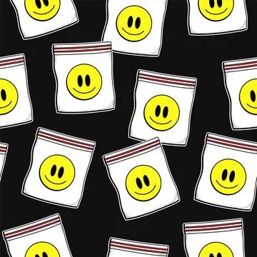 Smile face in plastic zip bag. Vector hand drawn doodle line cartoon Stock Illustration