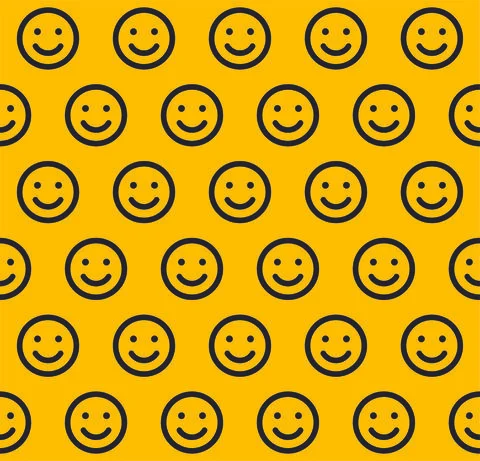 Smile Face Seamless Pattern on Yellow Background. Vector Illustration