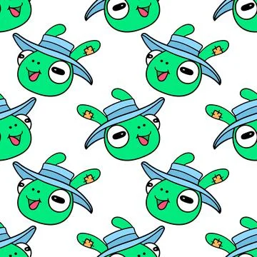 Smile frog head seamless pattern textile print. repeat pattern background des イラスト素材