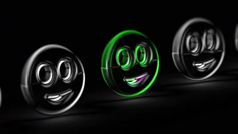 Smile icon in black background. Looping footage. 3D Illustration. Stock Footage 125313246