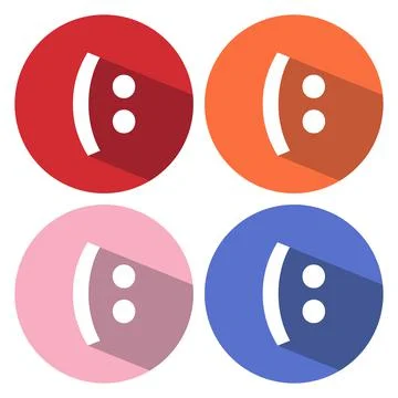 Smile icon. Happy face chat symbol. Circle buttons with long shadow. 4 icons  Stock Illustration