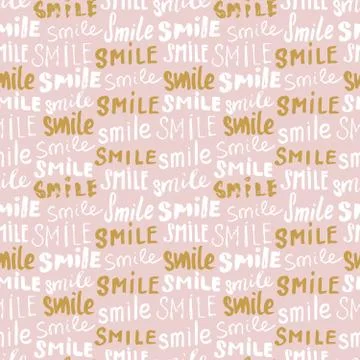 Smile lettering seamless pattern. Hand drawn sketched calligraphic signs, gru Illustrazione stock