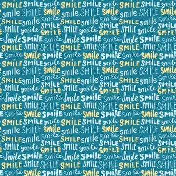 Smile lettering seamless pattern. Hand drawn sketched calligraphic signs, gru Illustrazione stock