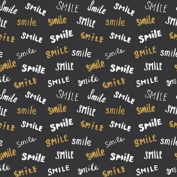 Smile lettering seamless pattern. Hand drawn sketched calligraphic signs, gru Illustrazione stock