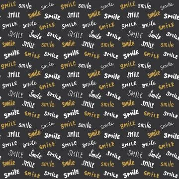 Smile lettering seamless pattern. Hand drawn sketched calligraphic signs, gru Stock Illustration