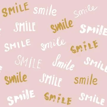 Smile lettering seamless pattern. Hand drawn sketched calligraphic signs, gru Stock Illustration