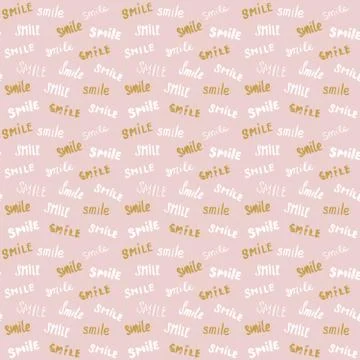 Smile lettering seamless pattern. Hand drawn sketched calligraphic signs, gru Stock Illustration