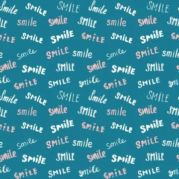 Smile lettering seamless pattern. Hand drawn sketched calligraphic signs, gru Illustrazione stock