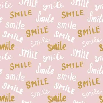 Smile lettering seamless pattern. Hand drawn sketched calligraphic signs, gru Stock Illustration