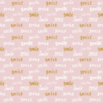 Smile lettering seamless pattern. Hand drawn sketched calligraphic signs, gru Stock Illustration