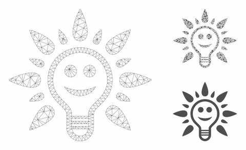 Smile Light Bulb Vector Mesh 2D Model and Triangle Mosaic Icon Illustrazione stock