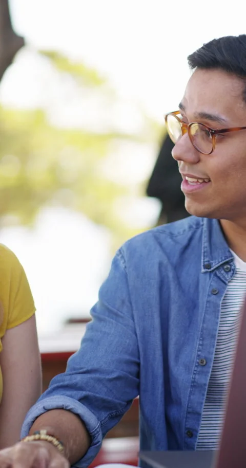 Smile, man and students with book at campus for education, study session and Stock Footage 334936682