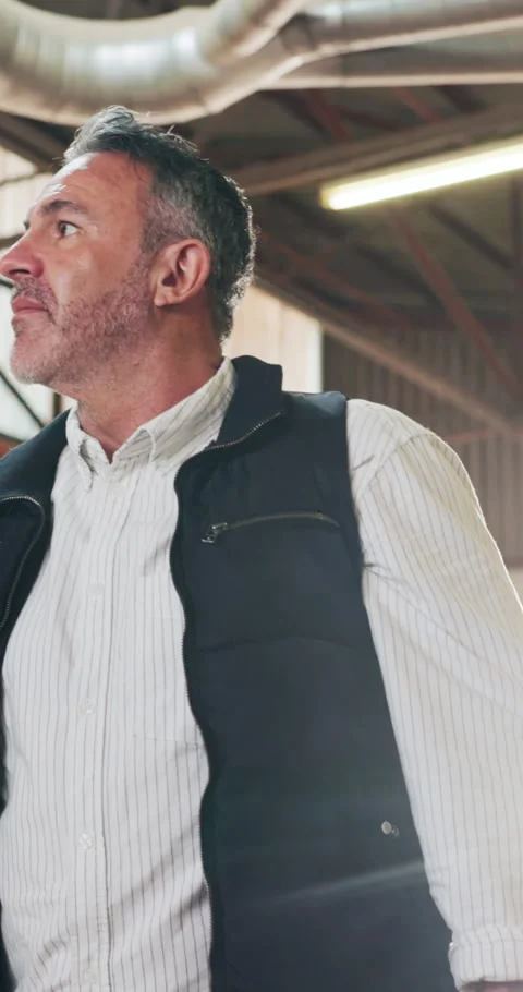 Smile, man and thinking in workshop for carpentry, inspection and stock check Stock Footage 340762357