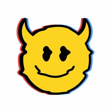 Smile melt face with devil horns burn in fire t-shirt print design. Vector hand Stock-Illustration