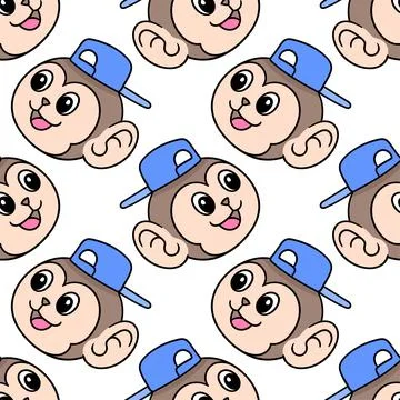 Smile monkey male seamless pattern textile print. repeat pattern background d Stock Illustration