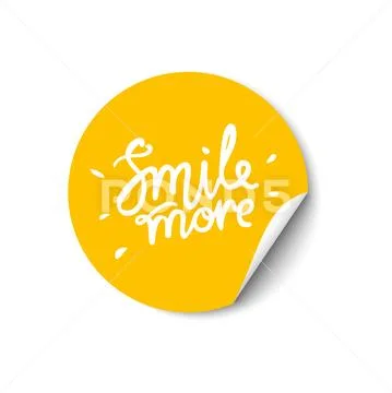 Smile more hand drawn lettering. Promotional sticker with a turned edge on white Stock Illustration