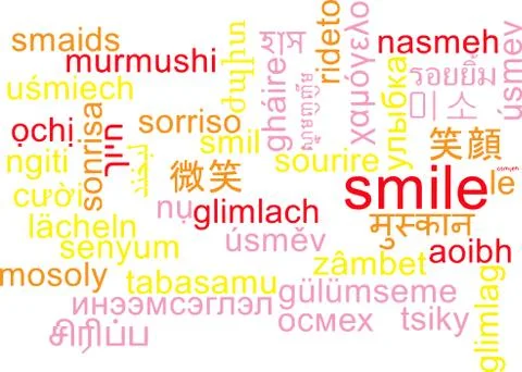 Smile multilanguage wordcloud background concept Stock Illustration