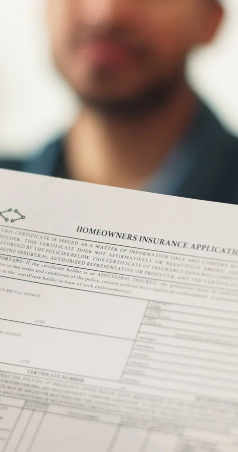 Smile, people and application on document for home insurance, required 库存影片 340882430
