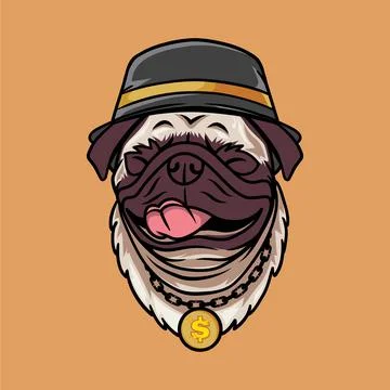 Smile pug dog with hip hop style concept vector illustration isolated background Stock Illustration