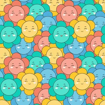Smile Seamless Pattern Design Illustration with Smiling Character and Happi.. Stock Illustration